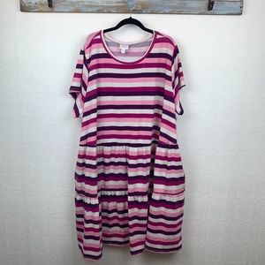 Lularoe Ariel Dress 3X Short Sleeve Tier Pink Stripe